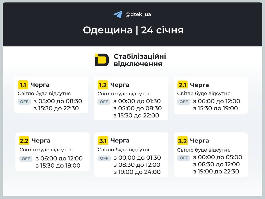 Графік ДТЕК на 24 січня