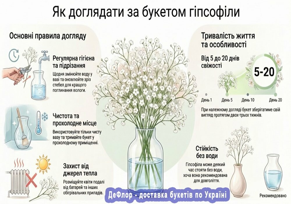 правила догляду за гіпсофілою у вазі