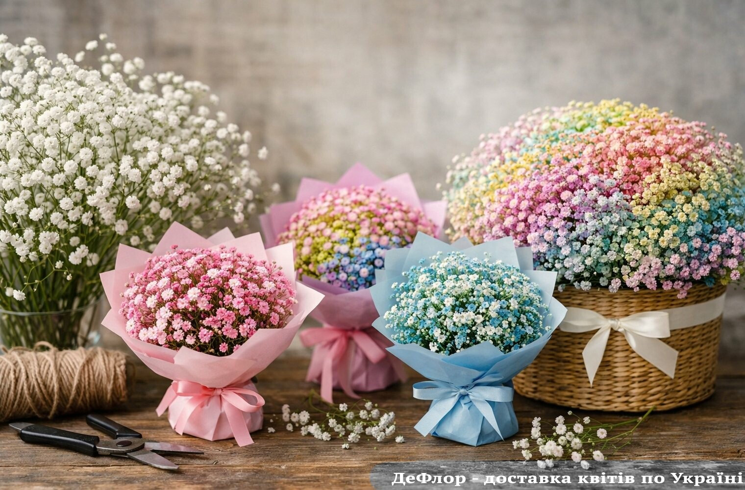 букет з гіпсофіли з дрібними білими квітами